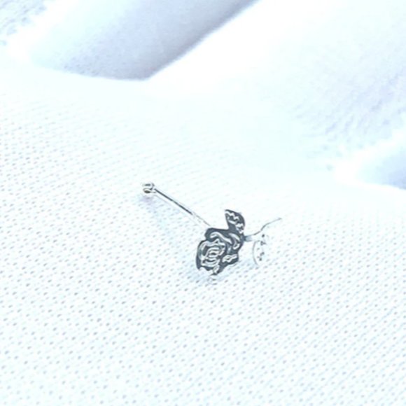 Tiny 4mm Sterling Silver Rose Flower Nose Pin Nose Ring Nose Stud Nose Bone - Picture 2 of 3